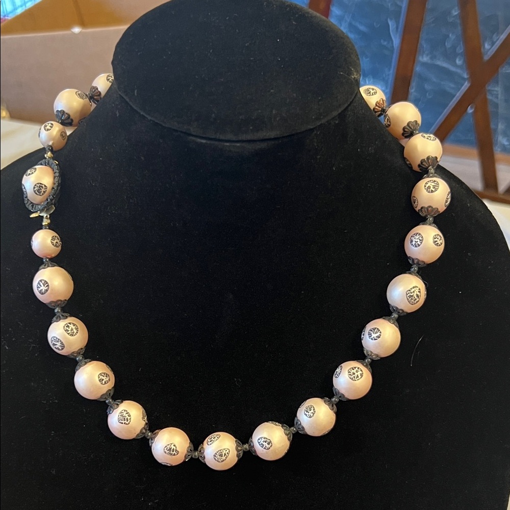 Vintage light pink plastic Hong Kong bead necklace